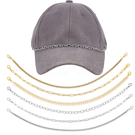 12Pcs 6 Styles 304 Stainless Steel Link Baseball Cap Chain AJEW-SC0003-64-1