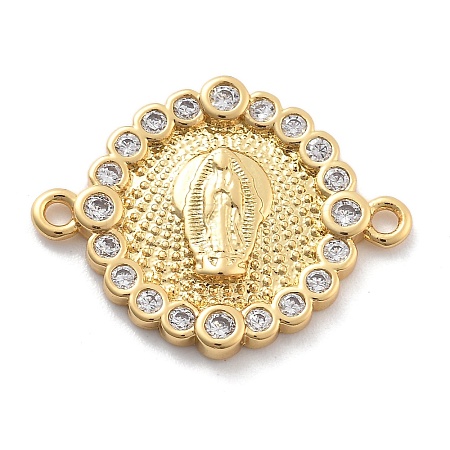 Rack Plating Brass Micro Pave Clear Cubic Zirconia Religion Virgin Mary Connector Charms KK-H449-61G-02-NR-1