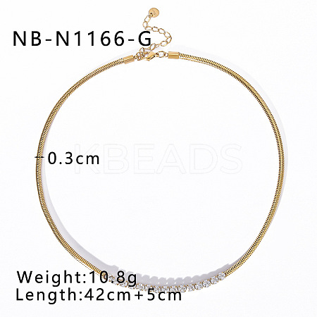 304 Stainless Steel Pave Clear Cubic Zirconia Square Snake Tennis Chain Necklaces for Women WGF0689-03-1