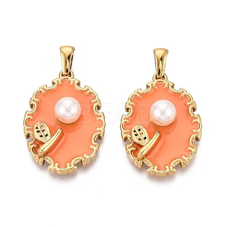 304 Stainless Steel & Enamel & ABS Imitation Pearl Pendants STAS-T072-91A-G-1