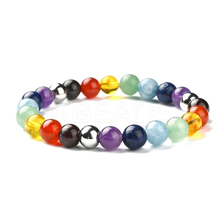 Chakra Gemstone Beaded Stretch Bracelets BJEW-JB02301-1