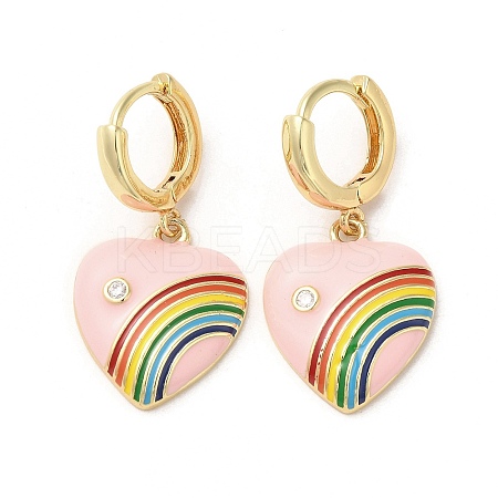 Heart with Rainbow Real 18K Gold Plated Brass Dangle Hoop Earrings EJEW-L268-042G-01-1