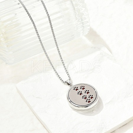 316 Surgical Stainless Steel Aromatherapy Diffuser Perfume Hollow Flat Round Pendant Box Chain Necklaces LS-NJEW-R016-01P-06-1
