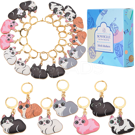 1 Set Cat Alloy Enamel Pendant Locking Stitch Markers HJEW-SC0001-62-1
