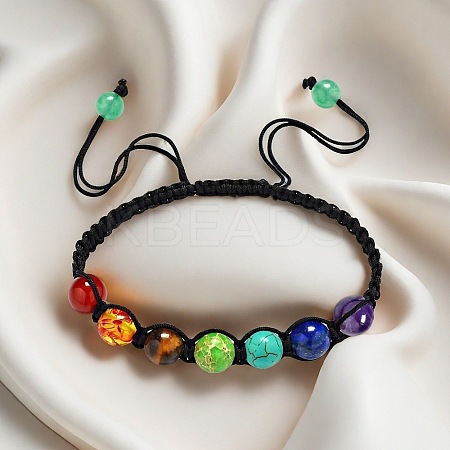Natural Amethyst & Lapis Lazuli & Synthetic Turquoise & Natural  Imperial Jasper & Tiger Eye & Agate Round Beaded Braided Bead Bracelets FS-WGE3E5A-04-1