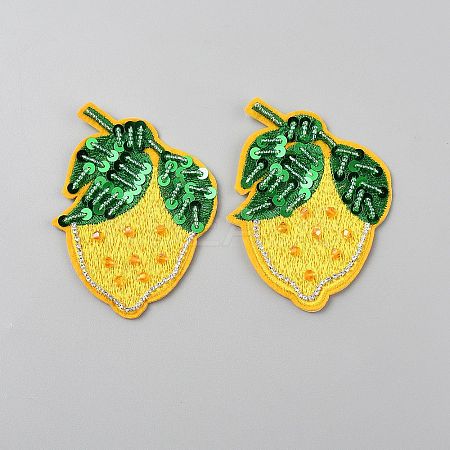 Lemon Crystal Rhinestone Embroidery Sew on Cloth Patches PATC-WH0008-182C-1