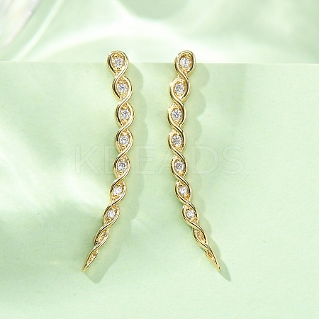 Brass Pave Cubic Zirconia Stud Crawler Earrings KK-CBAA351-04G-1