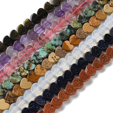 Opalite/Synthetic Goldstone/Natural Golden Sheen Obsidian/Amethyst/Strawberry Quartz Beads Strands G-M403-A45-02-1