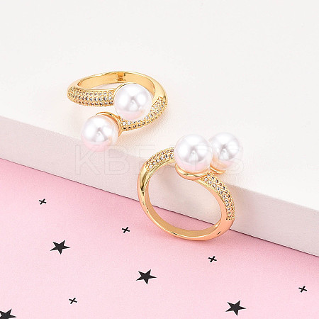 Brass Micro Pave Clear Cubic Zirconia Cuff Rings for Women KK-T074-26G-1