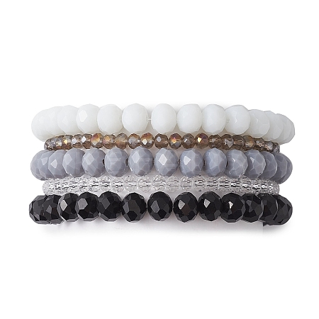 5Pcs 5 Styles Faceted Round Glass Beaded Stretch Bracelet Sets BJEW-JB10423-03-1