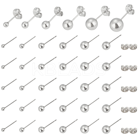36 Pairs 6 Style 304 Stainless Steel Ball Stud Earrings STAS-DC0003-70-1