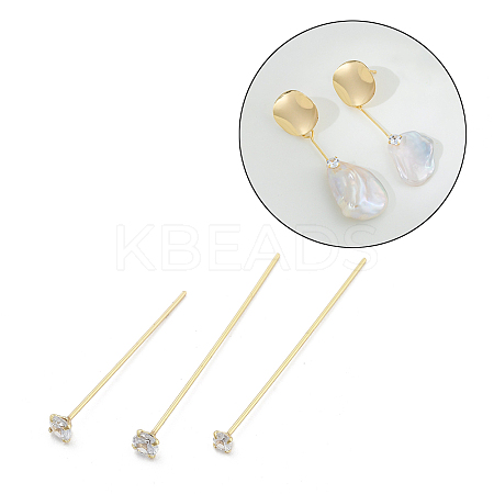 Brass Micro Pave Clear Cubic Zirconia Head Pins KK-M306-09G-01-1