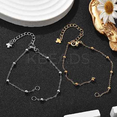 2Pcs 2 Colors 304 Stainless Steel Round Ball Cable Chain Bracelet Making AJEW-JB01331-1