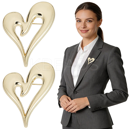 2Pcs Alloy Heart Brooch Pin JEWB-CP0001-60-1