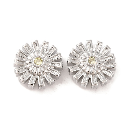 Brass Micro Pave Clear Cubic Zirconia Beads KK-S389-17P-1