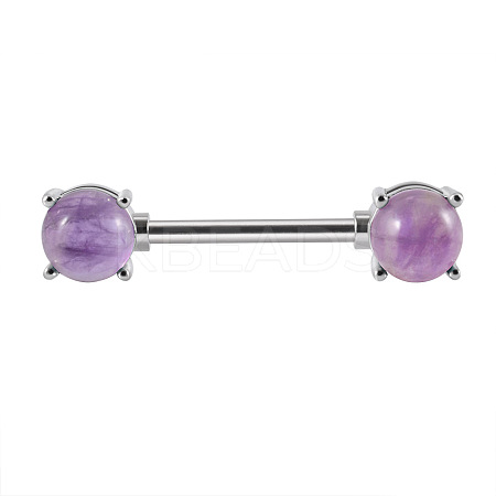 304 Stainless Steel Pave Natural Amethyst Half Round Nipple Barbells WG71F42-04-1