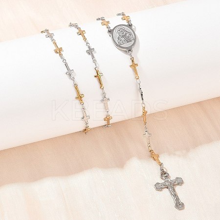 201 Stainless Steel Rosary Bead Necklaces NJEW-B143-09GP-1