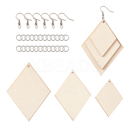 DIY Rhombus Shape Natural Wood Pendants Earring Making Kits DIY-YS0001-14-1