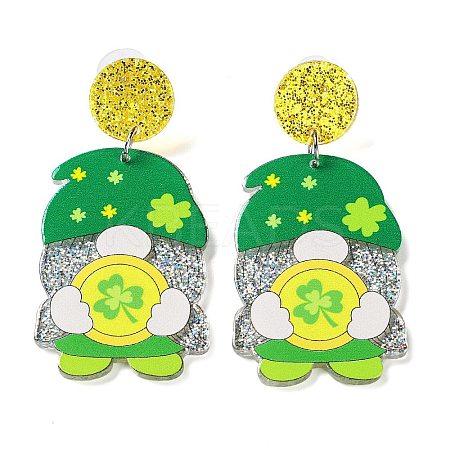 Saint Patrick's Day Sparkling Acrylic Dangle Stud Earrings EJEW-P243-A05-1