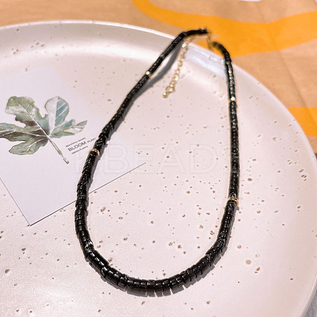 Natural Black Agate Heishi Graduated Beaded Necklaces JO0051-11-1