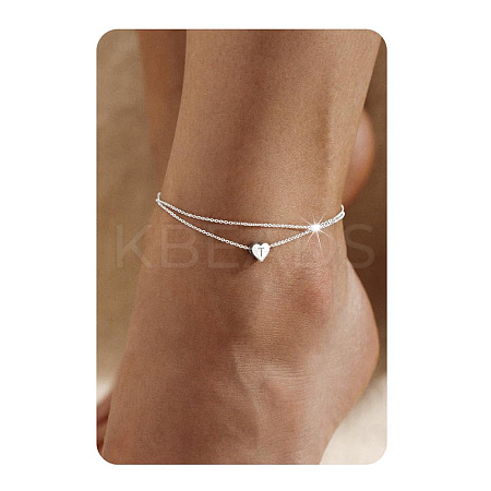 201 Stainless Steel Heart with Initial Charm Double Layer Anklets for Women FS-WG0EC0A-16-1