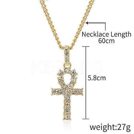 Alloy Crystal Rhinestone Ankh Cross Pendant Necklaces for Women FS-WGA4DD0-09-1