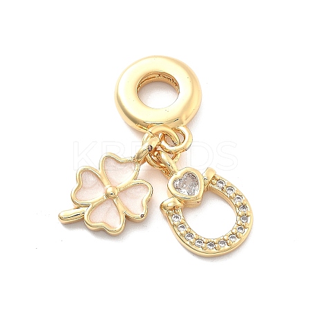 Rack Plating Brass Clear Cubic Zirconia European Dangle Charms KK-Q017-28G-1