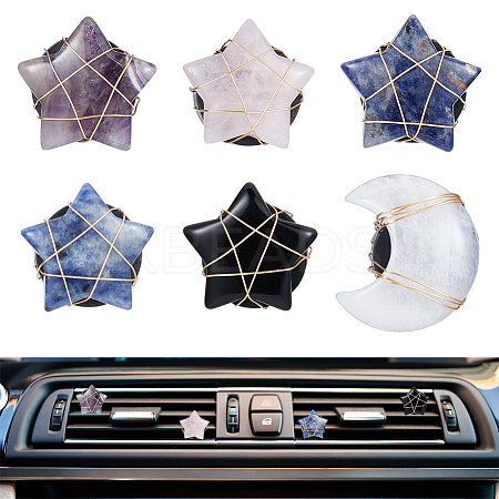 6Pcs Moon Star Natural Gemstone Car Air Vent Clips HJEW-OC00131-1