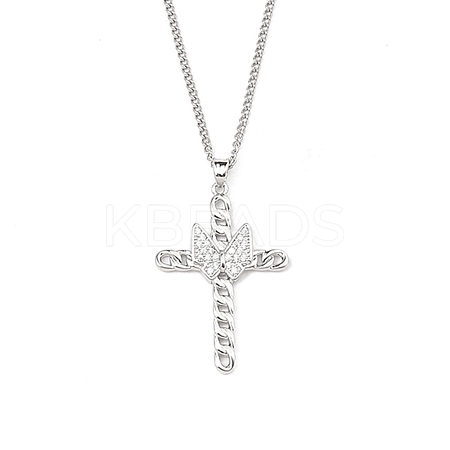 Brass Micro Pave Clear Zirconia Cross Pendant Necklaces NJEW-M211-05B-P-1