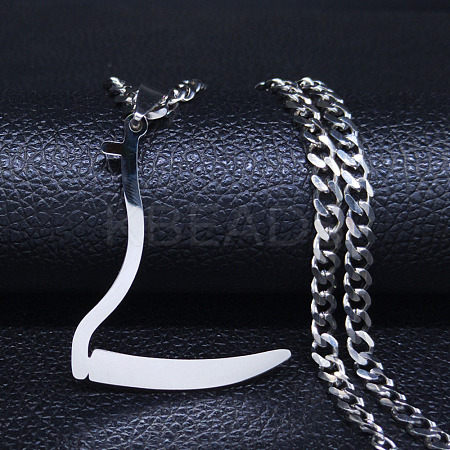 201 Stainless Steel Grim Reape Scythe Pendant Necklaces NJEW-H065-22P-1