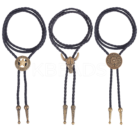 3Pcs 3 Styles Alloy Pendant Bolo Tie Lariat Necklaces NJEW-CL0001-09-1