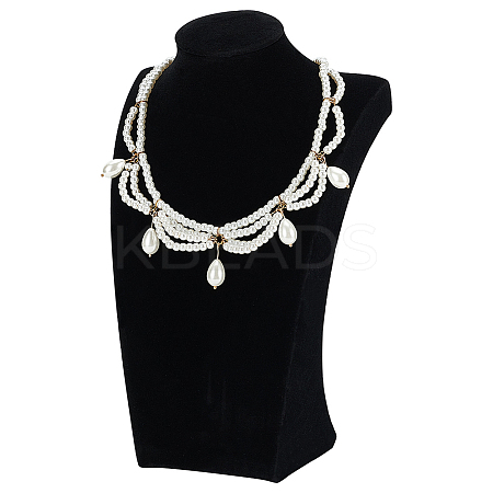 Velvet with Wood Bust Necklace Display Stands NDIS-WH0016-06-1