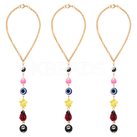 3Pcs Evil Eye Plastic with Iron Pendant Decorations HJEW-CN0001-26-1
