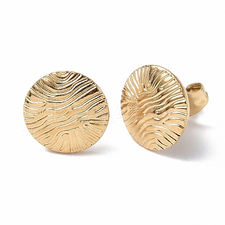 Ion Plating(IP) 304 Stainless Steel Textured Flat Round Stud Earrings for Women EJEW-F300-02G-1