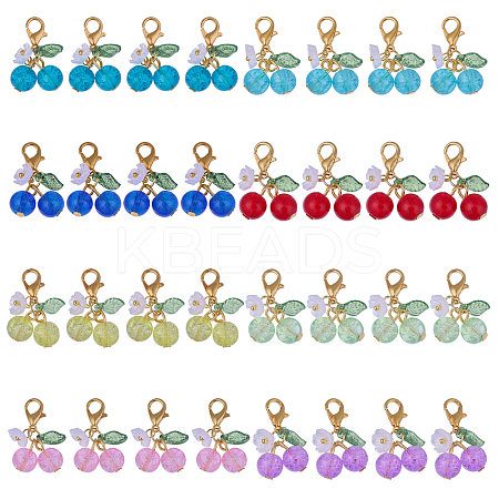 32Pcs 8 Colors Cherry Acrylic & Glass Pendant Decoration HJEW-CA00041-1