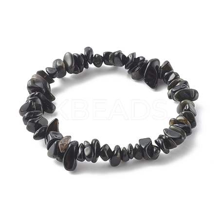 Chip Natural Obsidian Stretch Beaded Bracelets for Kids BJEW-JB06305-07-1