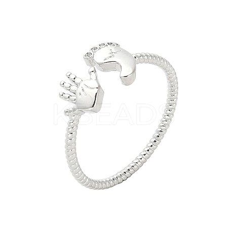 Footprint & Palm Brass Open Cuff Ring for Women LS-RJEW-A040-03P-1