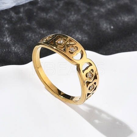 304 Stainless Steel Cubic Zirconia Finger Rings for Women RJEW-F189-03G-1