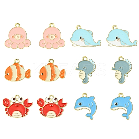 24Pcs 6 Styles Sea Animal Alloy Enamel Pendants ENAM-YW0005-26-1