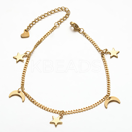 304 Stainless Steel Moon & Star Charm Bracelets LS-BJEW-N287-33-1