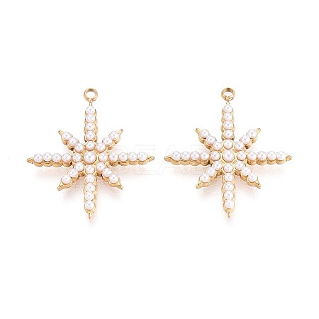 304 Stainless Steel and ABS Imitation Pearl Star Pendants STAS-T071-20G-1