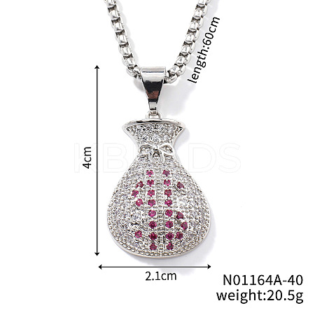 Fashion Hip-hop Street Style Brass Old Rose & Clear Cubic Zirconia Money Bag Pendant Box Chain Necklaces DR5098-1-1