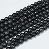 Faceted Round Natural Black Stone Beads Strands G-E302-066-6mm-2
