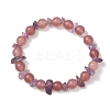 Natural Amethyst Chip & Natural Strawberry Quartz Round Beaded Stretch Bracelets for Women BJEW-JB13279-01-2