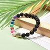 Round Natural Lava Rock & Weathered Agate(Dyed) Beads Stretch Bracelet BJEW-JB06887-2