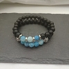 Natural Lava Rock & Frosted Stone Round Beads Stretch Bracelet Set Women DF9720-3-1