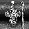 Viking 201 Stainless Steel Black Enamel Box Chain Trinity Knot Cross Pendant Necklaces for Men NJEW-S003-07P-1