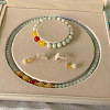 Natural Jadeite Round Beaded Necklaces & Beaded Bracelets & Dangle Earrings Sets WGE6446-06-1
