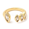 Rack Plating Brass Pave Clear Cubic Zirconia Open Cuff Rings for Women X-RJEW-Q770-31G-1