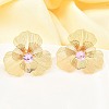 Flower Brass Micro Pave Cubic Zirconia Stud Earrings EJEW-F391-07G-03-1